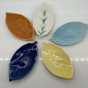 Leaf Condiment Tidbit Appetizer Snack  Party Plate 7" Dish Set Of 5